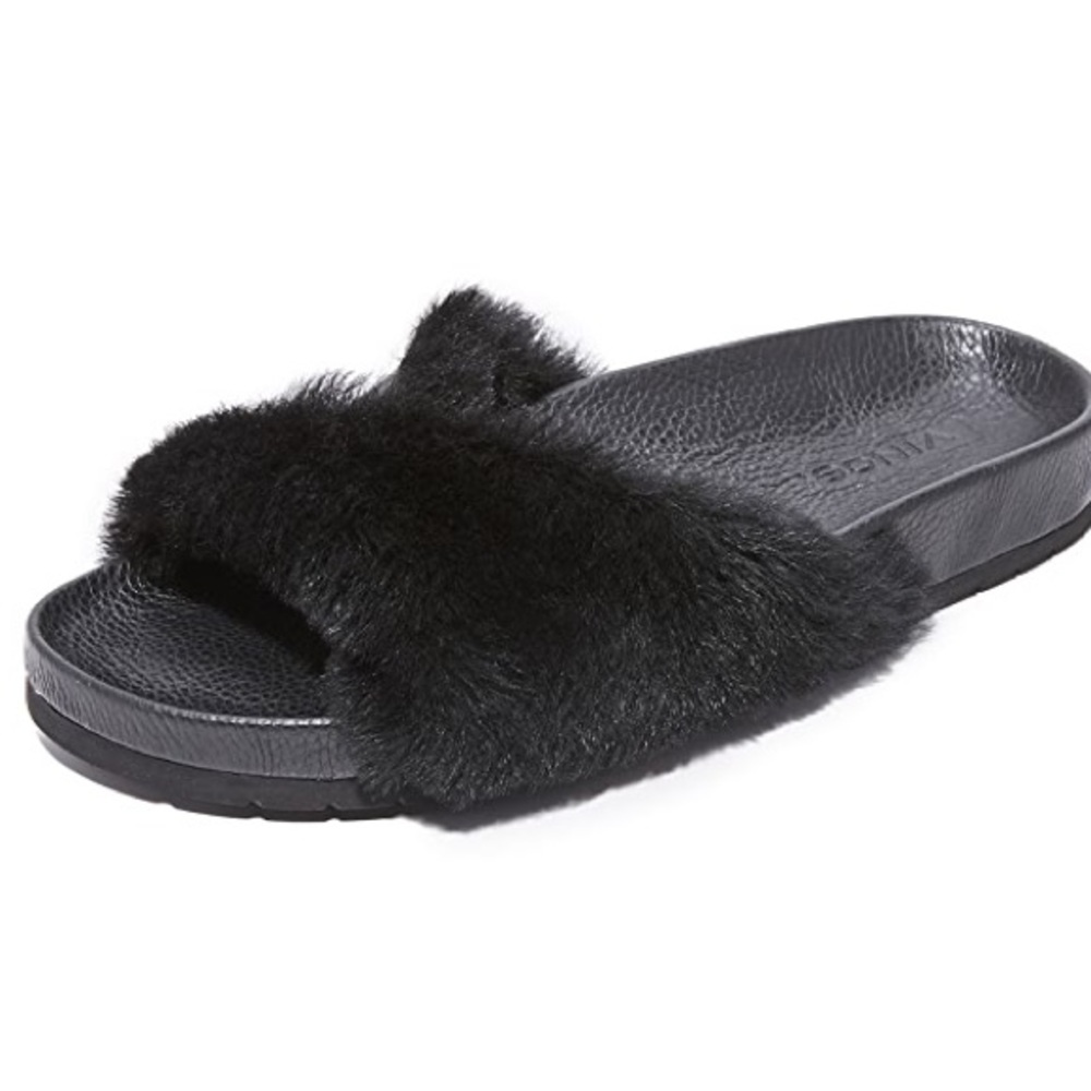 Vince Garrison Leather Fur Slides